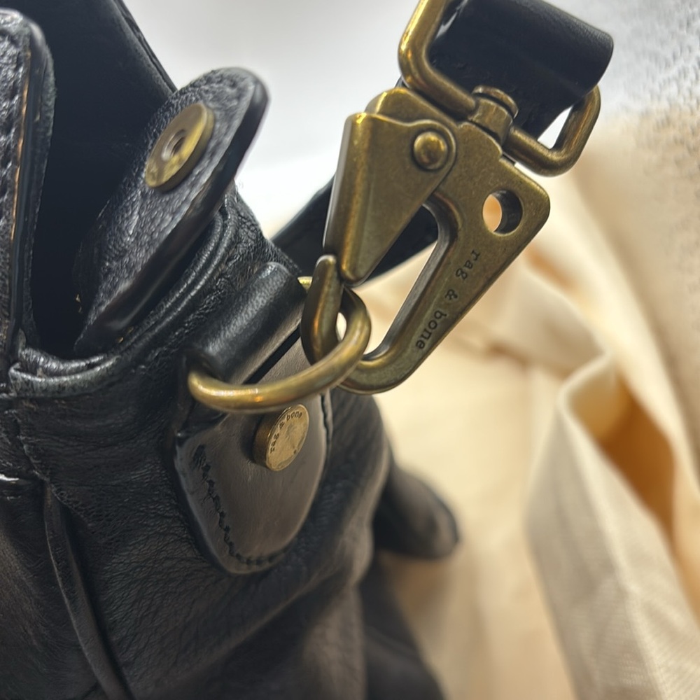 Rag & Bone black medium pilot satchel handbag w/dust bag top handle leather boho - Picture 7 of 15